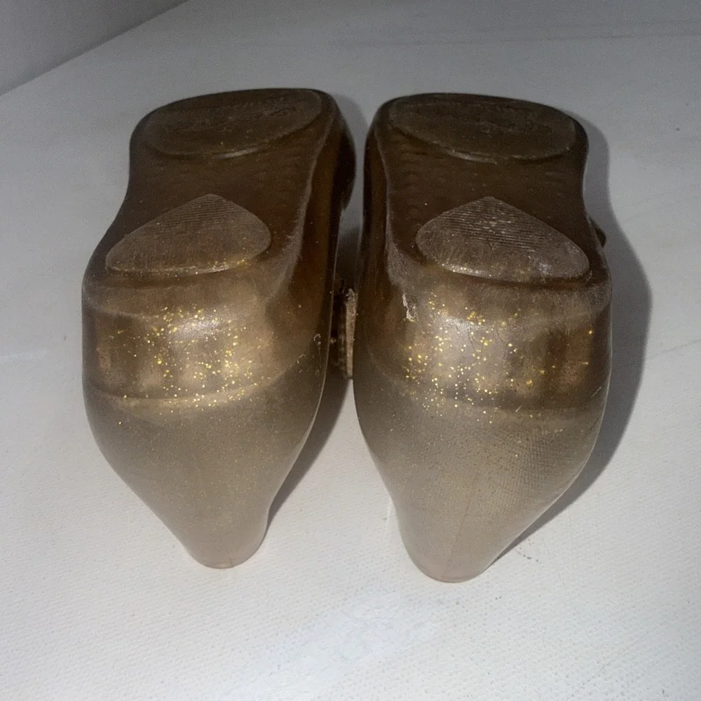 Mini Melissa Preppy Designer Glitter Gold Bow Jelly Flats Sandals Girls Size 11